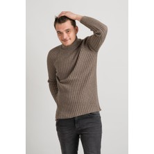 Akçaylar Slimfit Kendinden Çizgili Tam Balıkçı Pamuklu Kalın Triko Erkek Kazak