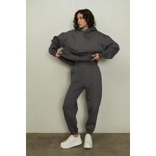 Yakamel Kadın Füme 3iplik Oversize Eşofman Takımı