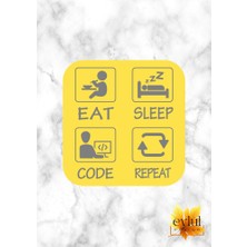 Eylül Design Eat Sleep Repeat Baskılı Mühendis Özel Tasarım Baskılı Mdf Kare Bardak Altlığı