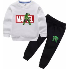 Kids Face Özel Tasarım Bisiklet Yaka Marvel Hulk Baskılı  Pamuk Kışlık Erkek Çocuk Eşofman Takımı