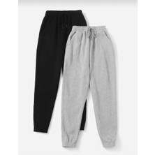 FY Sport 2-Li Siyah*gri Jogger Lastik Paça Eşofman Altı