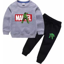 Kids Face Özel Tasarım Biiklet Yaka Marvel Hulk Baskılı  %100 Pamuk Kışlık Erkek Çocuk Eşofman Takımı