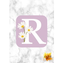 Eylül Design Papatyalı R Harfi Baskılı Özel Tasarım Baskılı Mdf Kare Bardak Altlığı