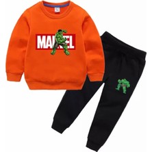 Kids Face Özel Tasarım Bisiklet Yaka Marvel Hulk Baskılı %100 Pamuk Kışlık Erkek Çocuk Eşofman Takımı