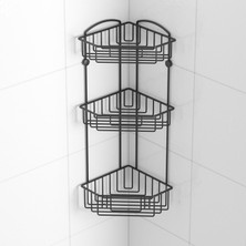 Tekno-tel Teknotel Iki Katlı Kancalı Banyo Köşe Rafı Siyah ES093