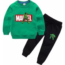 Kids Face Özel Tasarım Bisiklet Yaka Marvel Hulk Baskılı %100 Pamuk Kışlık Erkek Çocuk Eşofman Takımı