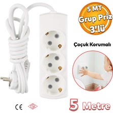 Badem10 Çoklu Uzatma Kablosu Çoçuk Korumalı Kablolu 3'lü Topraklı Grup Priz Çoğaltıcı 5 Metre Anahtarsız