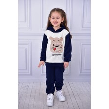 Buufuı Unisex Çocuk Kapşonlu Ayıcık Nakışlı Polar Yumuşacıkalt Üst Takım