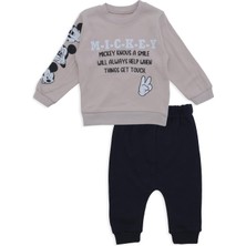 Bebelop Erkek Bebek Mickey Yazılı Kol Detay 2'Li Alt Üst Eşofman Takım