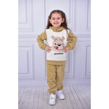Buufuı Unisex Çocuk Kapşonlu Ayıcık Nakışlı Polar Yumuşacıkalt Üst Takım