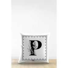 Artavessa Çift Tarafı Dijital Baskılı P Harfi Dekoratif Suni Deri Kırlent Kılıfı