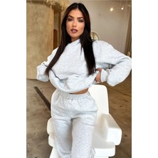 Yakamel Gri Kadın Eşofman Takımı Kalın 3 Iplik