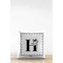 Artavessa Çift Tarafı Dijital Baskılı H Harfi Dekoratif Suni Deri Kırlent Kılıfı