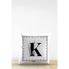 Artavessa Çift Tarafı Dijital Baskılı K Harfi Dekoratif Suni Deri Kırlent Kılıfı