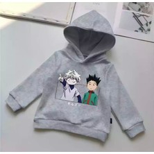 Kids Face Özel Tasarım Kapüşonlu Japon Anime Baskılı  Pamuk Kışlık Erkek Çocuk Sweatshırt