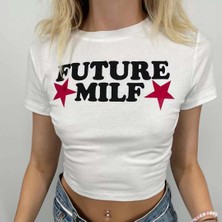 Köstebek Beyaz Future Milf Yarım T-Shirt