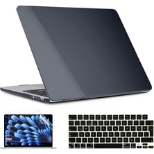 Novstrap Apple Macbook Air 15 Inç A2941 ile Uyumlu Kristal Parlak Kılıf + Siyah Klavye Kılıfı +Film