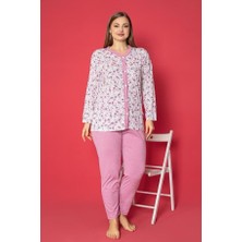 Farya Home X-Dreamy Büyük Beden Pamuklu Cepli Çiçekli Önden Düğmeli Pijama Takımı