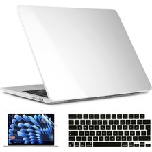 Novstrap Apple Macbook Air 15 Inç A2941 ile Uyumlu Kristal Parlak Kılıf + Siyah Klavye Kılıfı +Film