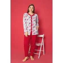 Farya Home X-Dreamy Büyük Beden Pamuklu Cepli Çiçekli Önden Düğmeli Pijama Takımı