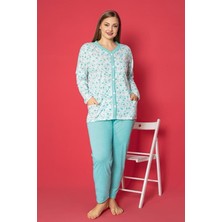 Farya Home X-Dreamy Büyük Beden Pamuklu Cepli Çiçekli Önden Düğmeli Pijama Takımı