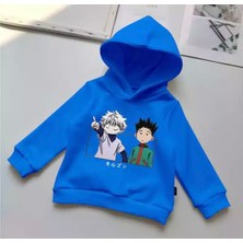 Kids Face Özeltasarım Kapüşonlu Japon Anime Baskılı  Pamuk Kışlık Erkek Çocuk Sweatshırt