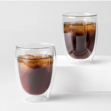 Kitchen Design Lab Yeni Tasarım Çift Cidarlı Borosilikat 350 ml Şeffaf Cam Bardak 4 Adet-2772