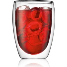 Kitchen Design Lab Yeni Tasarım Çift Cidarlı Borosilikat 350 ml Şeffaf Cam Bardak 4 Adet-2772