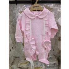 Sonem Baby Pembe  Fırfırlı Yenidoğan 3 Parça Penye Tulum Set