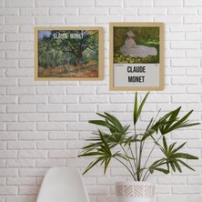 Ayışığı Dizayn Claude Monet Doğal Ahşap Çerçeveli 3'lü Tablo Seti