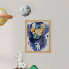 Ayışığı Dizayn Çocuk & Bebek Odası Astronot-Gezegen Temalı Ahşap Çerçeveli Poster Tekli Dekor Duvar Tablo Seti