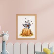 Ayışığı Dizayn Çocuk & Bebek Odası Singing Raccoon-Şarkı Rakun Ahşap Çerçeveli Poster Tekli Dekor Duvar Tablo Seti