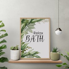 Ayışığı Dizayn Yazı Relax Bath-Rahatla Banyo Ahşap Çerçeveli Poster Tekli Dekor Duvar Tablo Seti