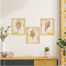 Ayışığı Dizayn Pampas Doğal Ahşap Çerçeveli 3'lü Tablo Seti