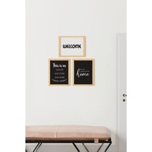 Ayışığı Dizayn Welcome Doğal Ahşap Çerçeveli 3'lü Yazı Tablo Seti
