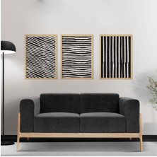 Ayışığı Dizayn Bohem & Iskandinav Line Scribble2 Ahşap Çerçeveli 3'lü Tablo Seti