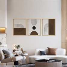 Ayışığı Dizayn Boho Brown Doğal Ahşap Çerçeveli 3'lü Tablo Seti