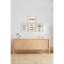 Ayışığı Dizayn Ailem Doğal Ahşap Çerçeveli 4'lü Tablo Seti
