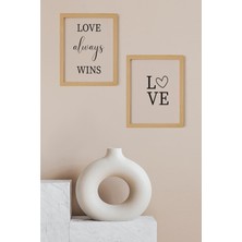 Ayışığı Dizayn Love Wins Doğal Ahşap Çerçeveli 2'li Yazı Tablo Seti
