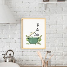 Ayışığı Dizayn Mutfak-Tencere Ye Sev Şükret Doğal Ahşap Çerçeveli Tekli Tablo Seti