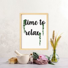 Ayışığı Dizayn Yazı Time Relax-Rahatlama Zamanı Ahşap Çerçeveli Poster Tekli Dekor Duvar Tablo Seti