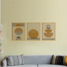 Ayışığı Dizayn Dalgalı Daireler Doğal Ahşap Çerçeveli 3'lü Tablo Seti