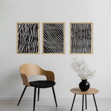 Ayışığı Dizayn Bohem & Iskandinav Line Scribble Doğal Ahşap Çerçeveli 3'lü Tablo Seti