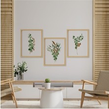 Ayışığı Dizayn Ocaliptus Leaf-Okaliptus Yaprağı Doğal Ahşap Çerçeveli 3'lü Tablo Seti