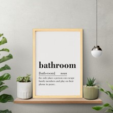 Ayışığı Dizayn Banyo Yazı-Bathroom Text Ahşap Çerçeveli Poster Tekli Dekor Duvar Tablo Seti
