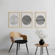 Ayışığı Dizayn Bohem & Iskandinav Scribble Circles Ahşap Çerçeveli 3'lü Tablo Seti