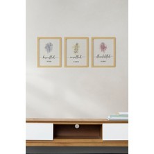 Ayışığı Dizayn Şükür Doğal Ahşap Çerçeveli 3'lü Tablo Seti