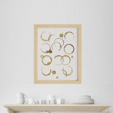 Mutfak Coffee Trace-Kahve Izi Ahşap Çerçeveli Poster Tekli Dekor Duvar Tablo Seti