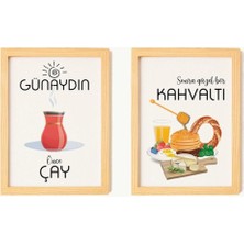 Ayışığı Dizayn Mutfak Kahvaltı Doğal Ahşap Çerçeveli 2'li Tablo Seti
