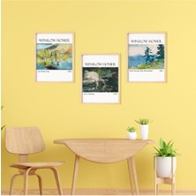 Ayışığı Dizayn Winslow Homer Doğal Ahşap Çerçeveli 3'lü Tablo Seti
